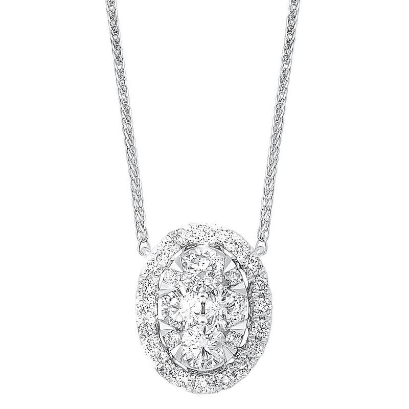 diamond starburst eternity oval cluster pendant necklace in 14k white gold (1/2 ctw)