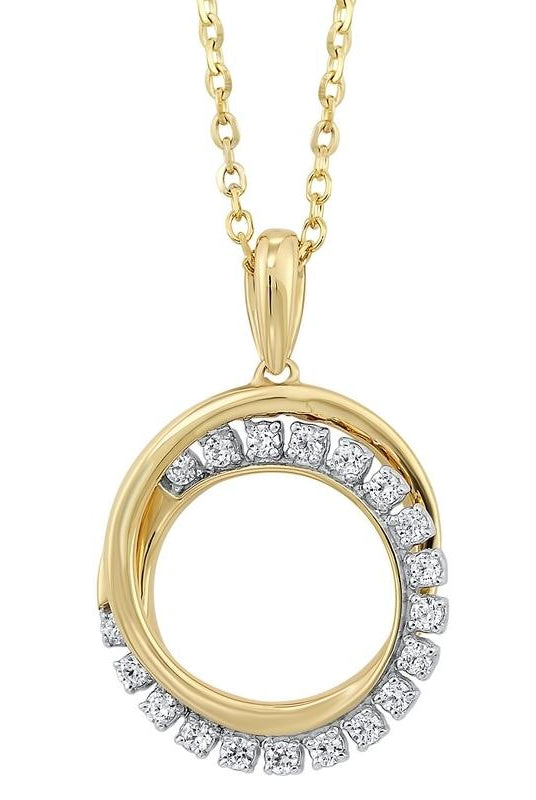 diamond double eternity circle pendant necklace in 14k yellow gold (1/10 ctw)
