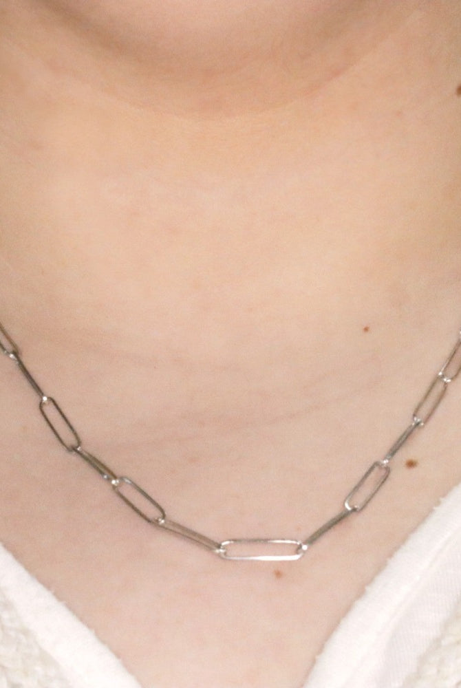 Sterling Silver and Diamond Paperclip Chain Necklace on model